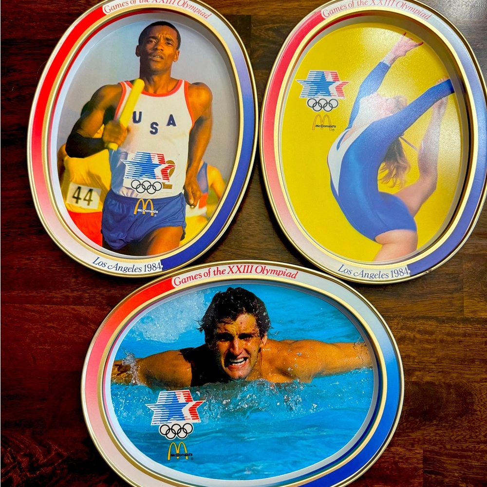 Los Angeles 1984 Olympics McDonalds Trays (3) Metal Gymnastics Swimming Track